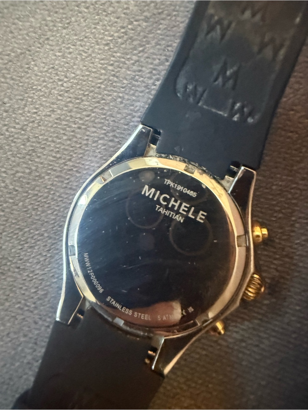 Michele Tahitian Chronograph Watch Black Rubber Strap Needs Battery - Picture 3 of 3